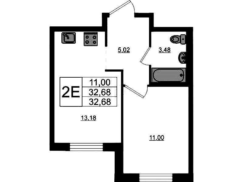 1-комнатная квартира 32.68 м², 4/17 эт., ЖК «Стороны Света 2»